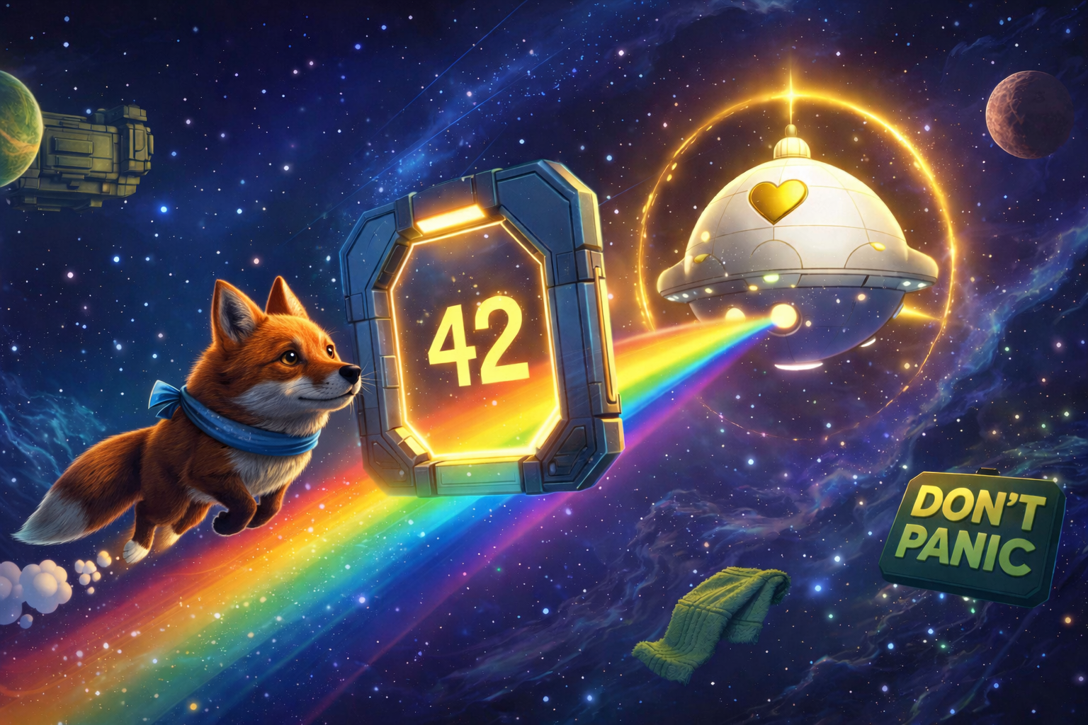 Foxx Flight hero art showing the fox racing through Gate 42 in the InfiniteDrive42 lanes